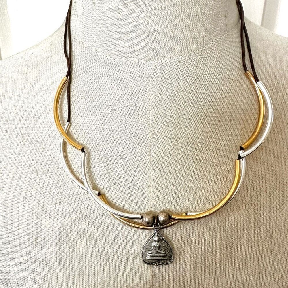 Lizzy James gold andâsilver tone double strand Buddha pendant necklace